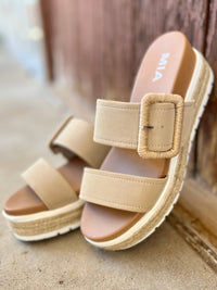 Mia - Suede Raffia Platform Sandals