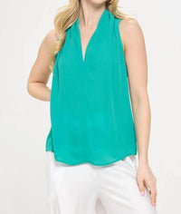 Renee C - Solid V Neck Top With Drape Neckline