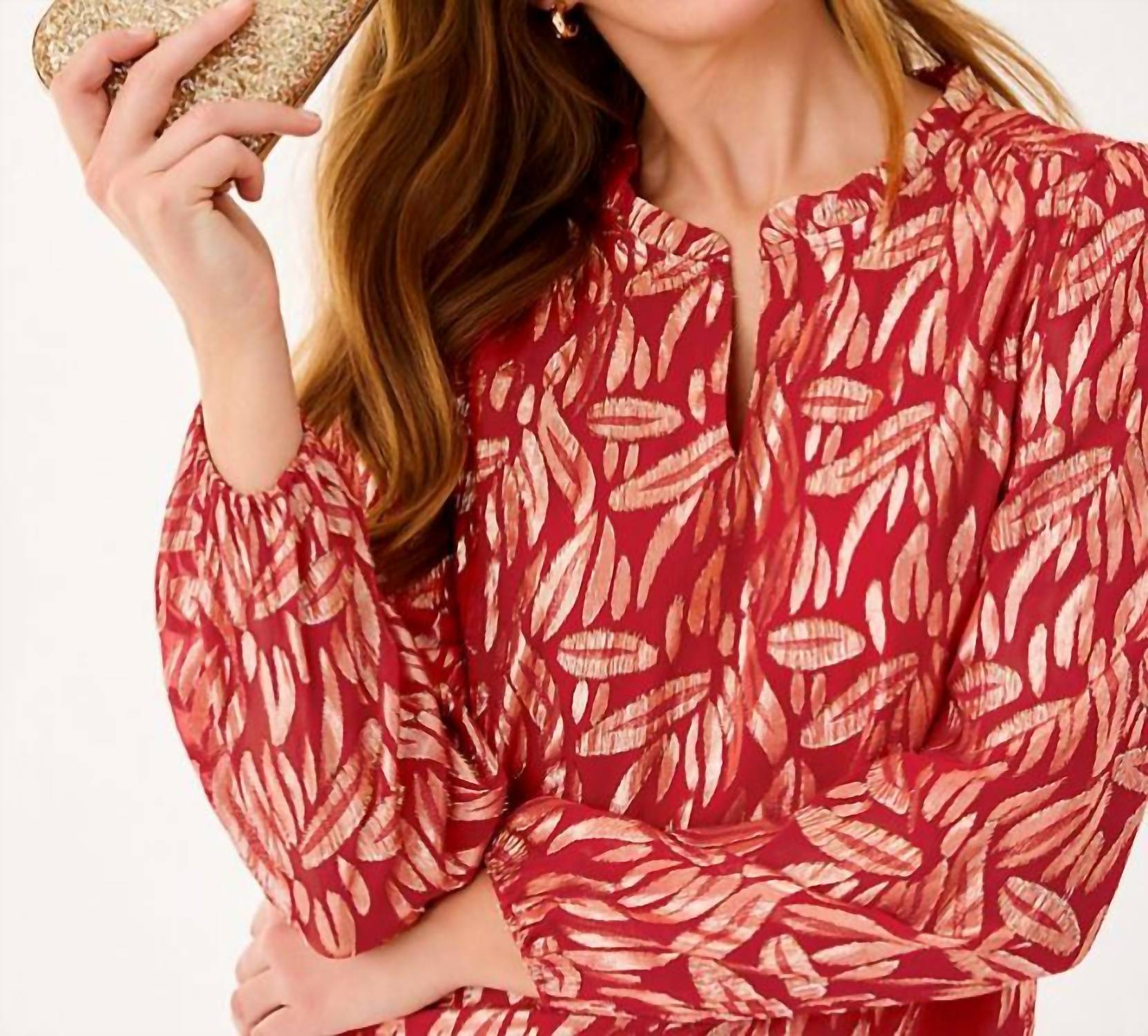 Lilly Pulitzer Giana Long Sleeve Silk Top in red - women's blouse - alternate view