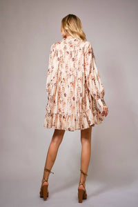 Blue B Floral Leopard Print Tiered Mini Dress in brown - women's dress - detail view