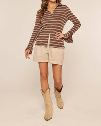 Kylie Paige Frankie Top in striped - women's long sleeve top - detail view