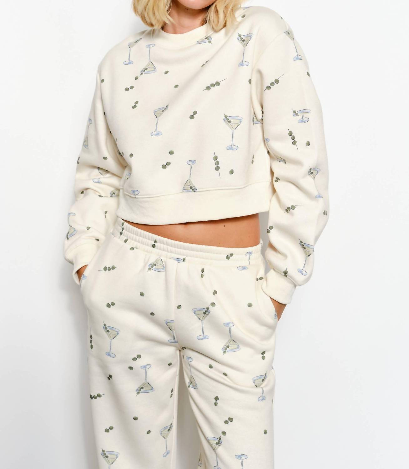 Pretty Garbage Billie Cropped Sweatshirt in beige - women's top - detail view