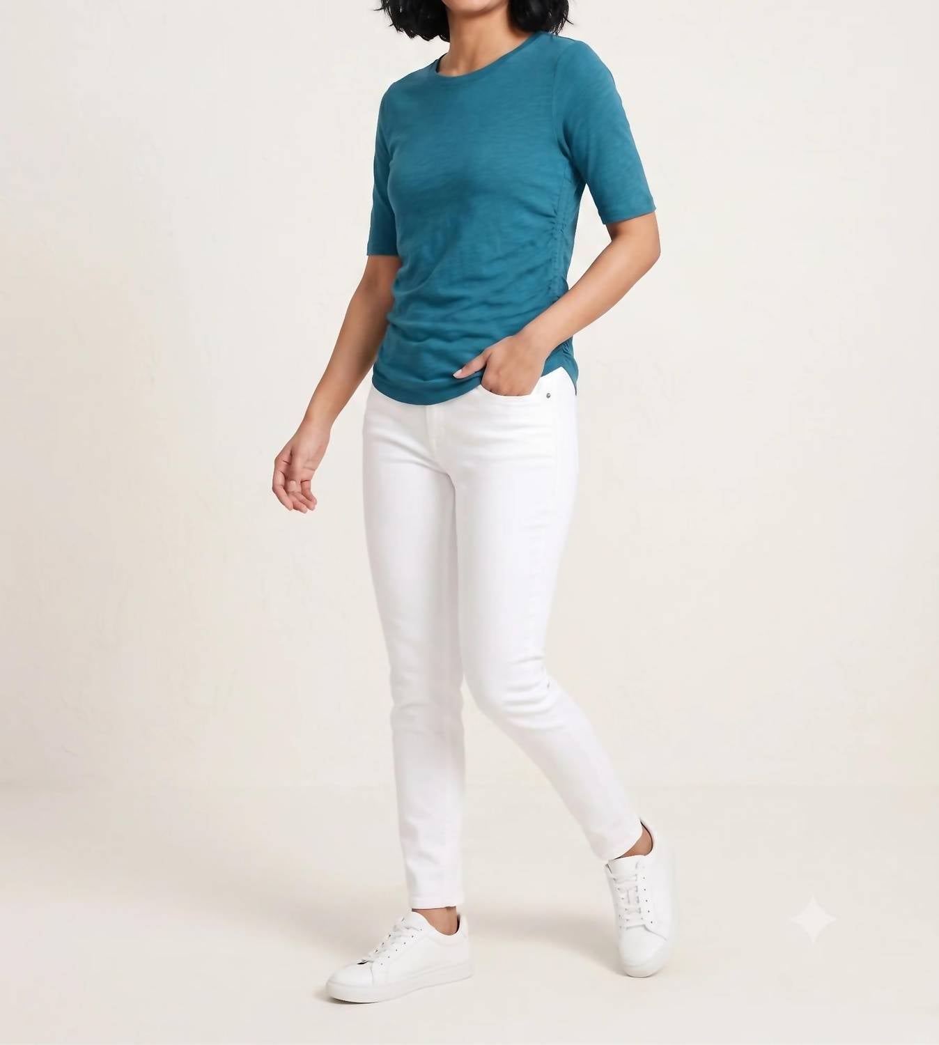 Elliott Lauren - Ruched Side Seams Elbow Sleeve Tee