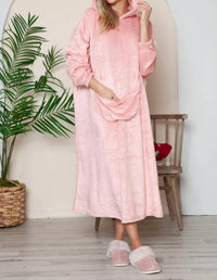 Double Take - Full Size Pocketed Hooded Midi Lounge Dress
