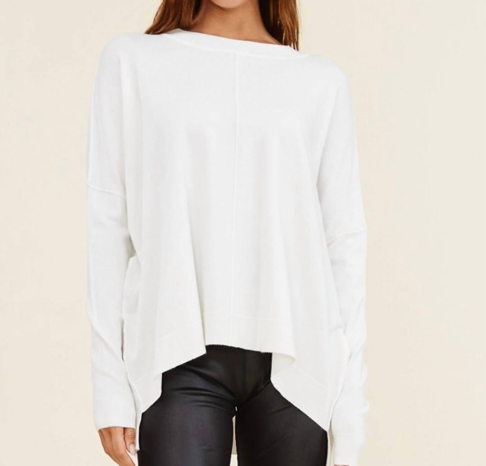 Charlotte Avery Quinn Soft-drape Relaxed Pullover in white - women's sweater - detail view