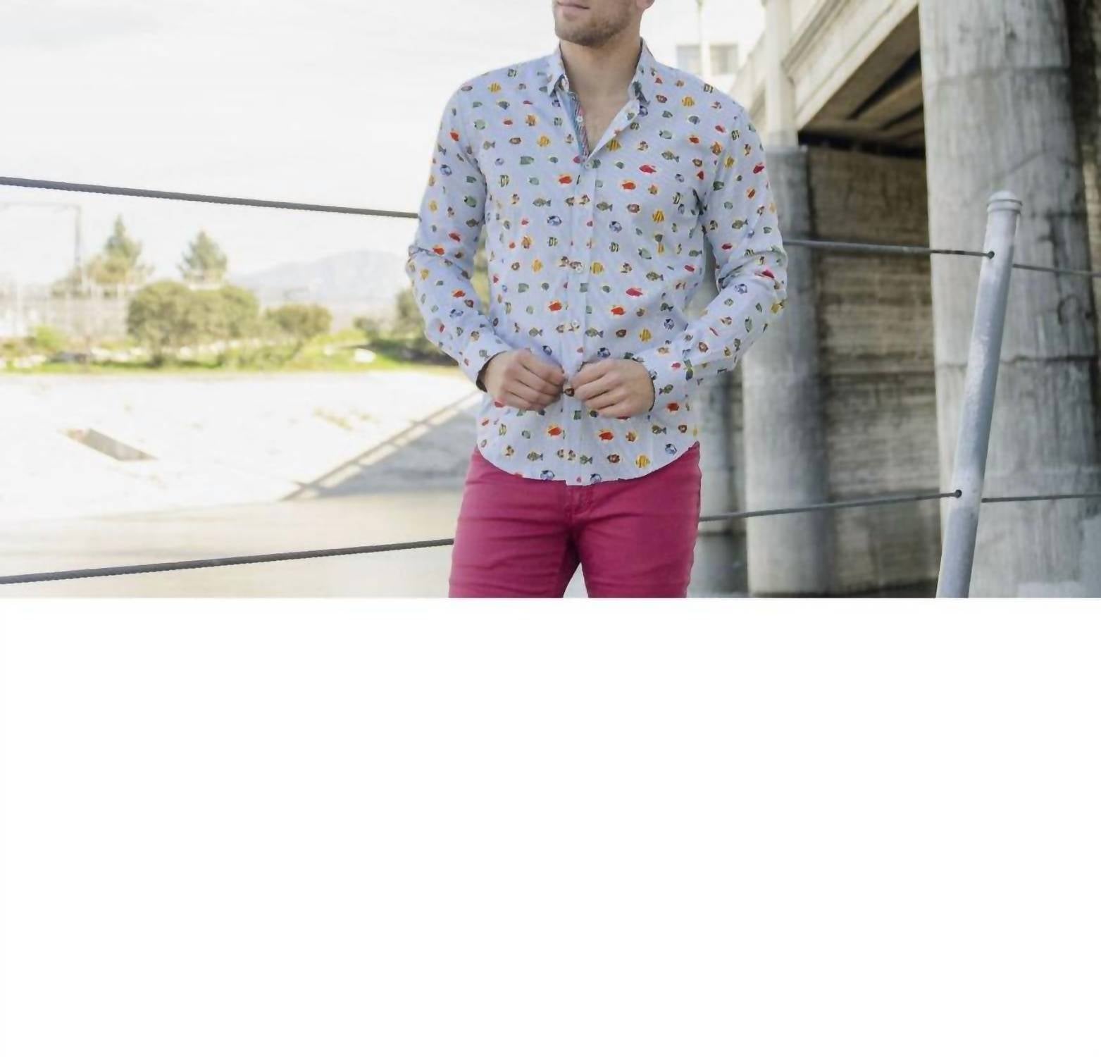 Eight X - Stripe Button Down Shirt With Tropical Fish