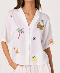 Astr - Vesa Embroidered Linen Button-up Top