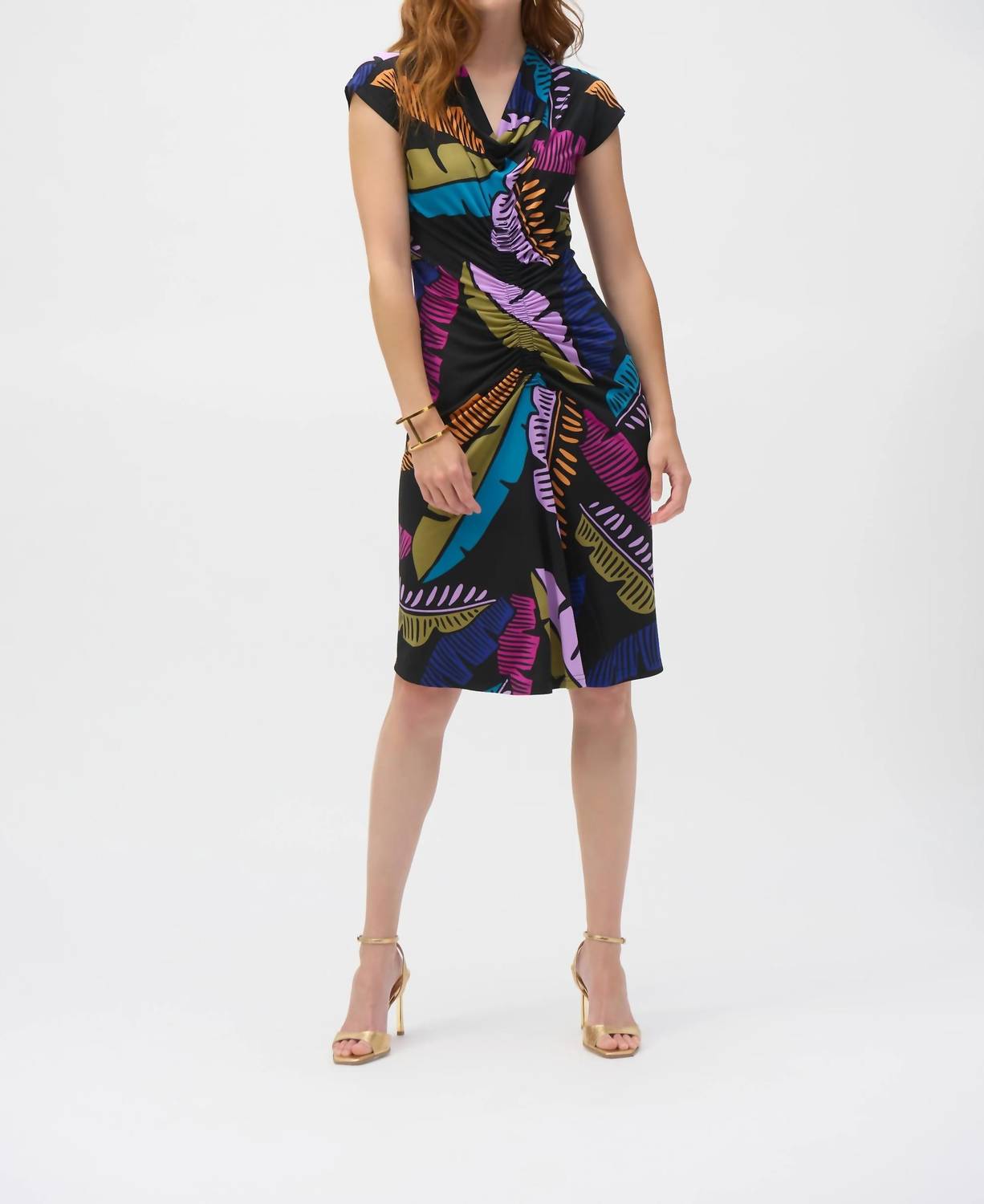 Joseph Ribkoff - Tropical Print Shirred Sheath Dress