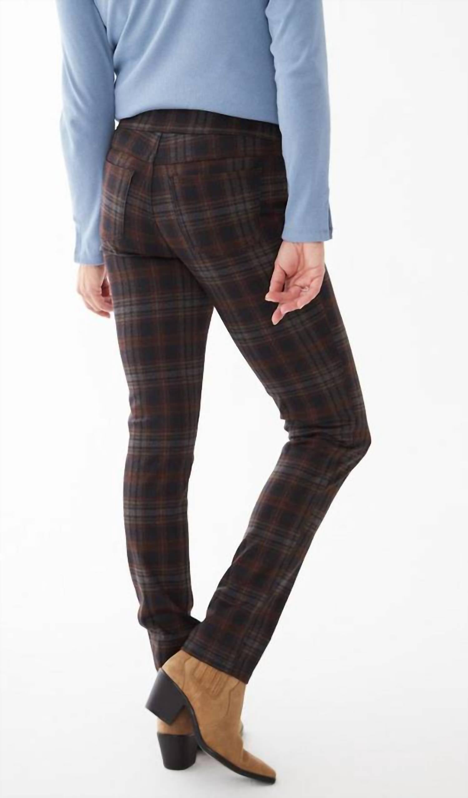 FDJ Pull-on Slim Leg Pants in clay plaid - women's pants - detail view