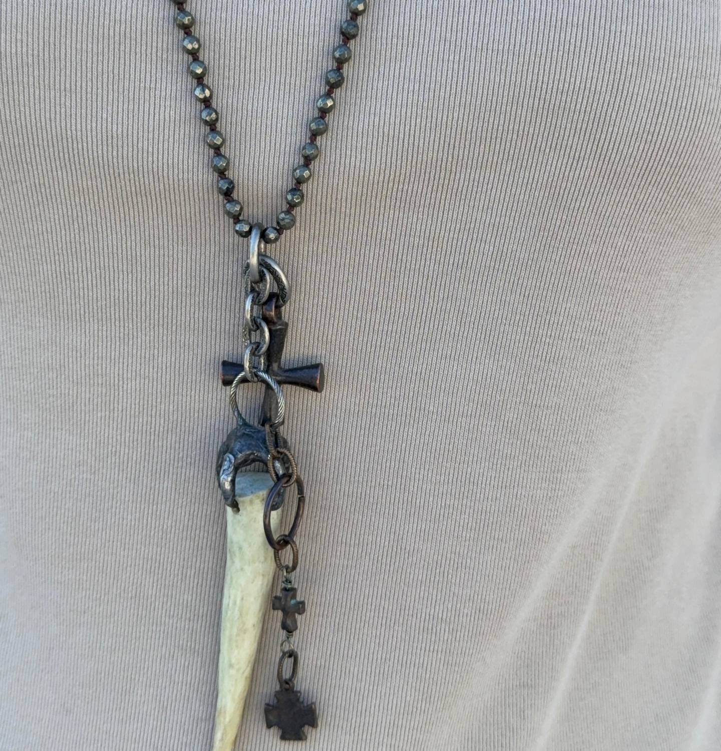 Paula Carvalho Designs - Pyrite Necklace With Horn