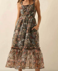 Promesa - Floral Organza Ruffled Fit-and-Flare Maxi Dress
