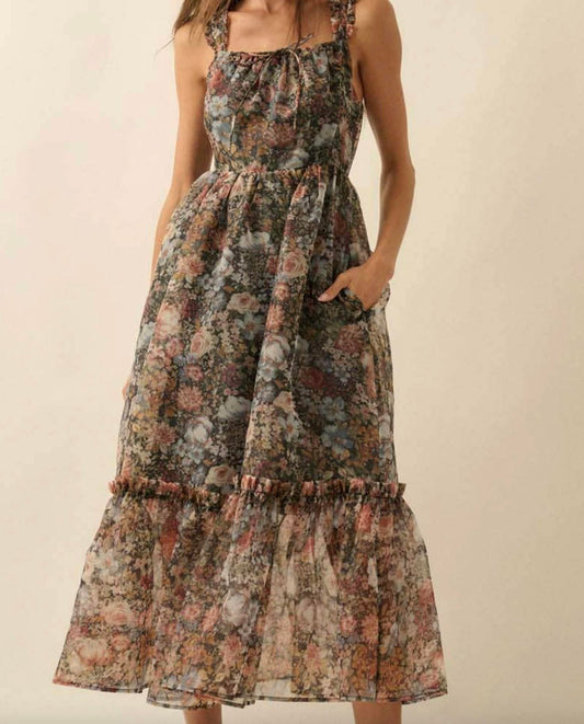 Promesa - Floral Organza Ruffled Fit-and-Flare Maxi Dress
