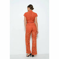 Ina Fashion - Lace High-neck Belted Wide-leg Jumpsuit