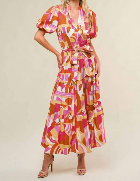 Flying Tomato - Clementine Printed Poplin Puff Sleeve Maxi Dress