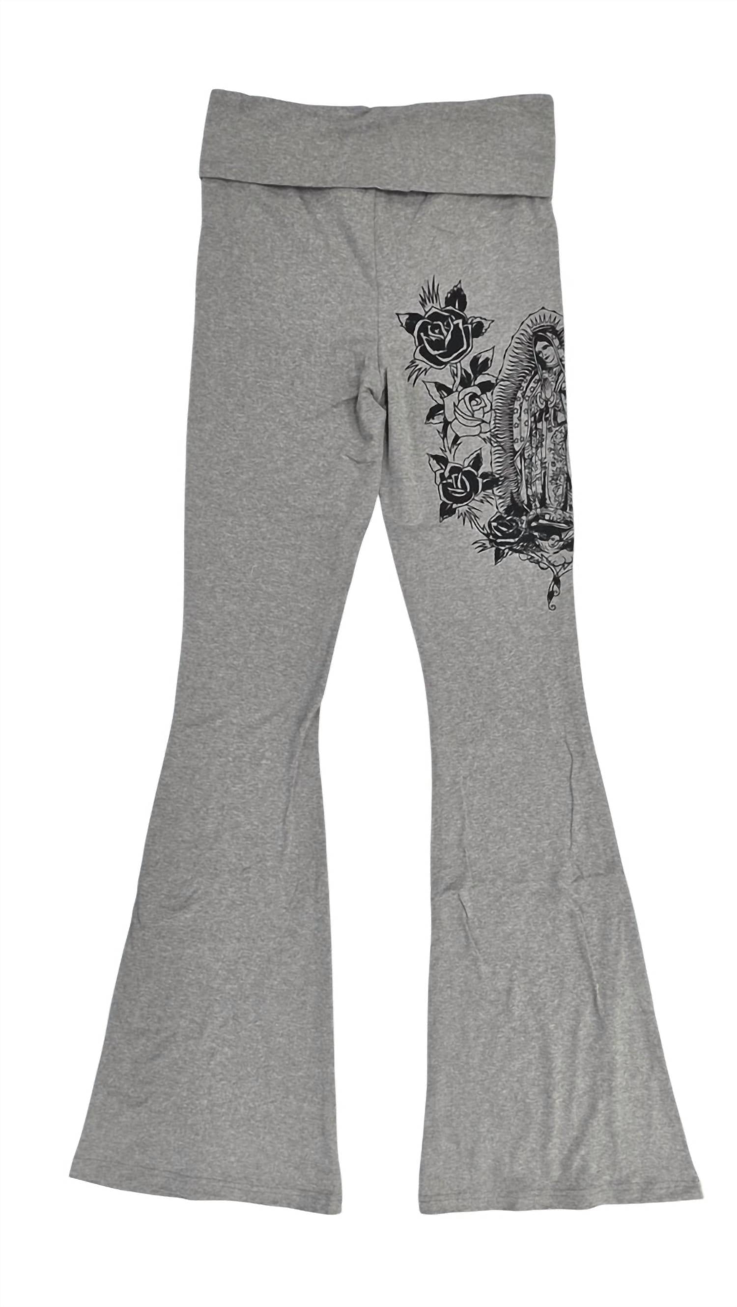 Ed Hardy Women's Mary Fold Over Yoga Pants in heather grey - women's pants - detail view