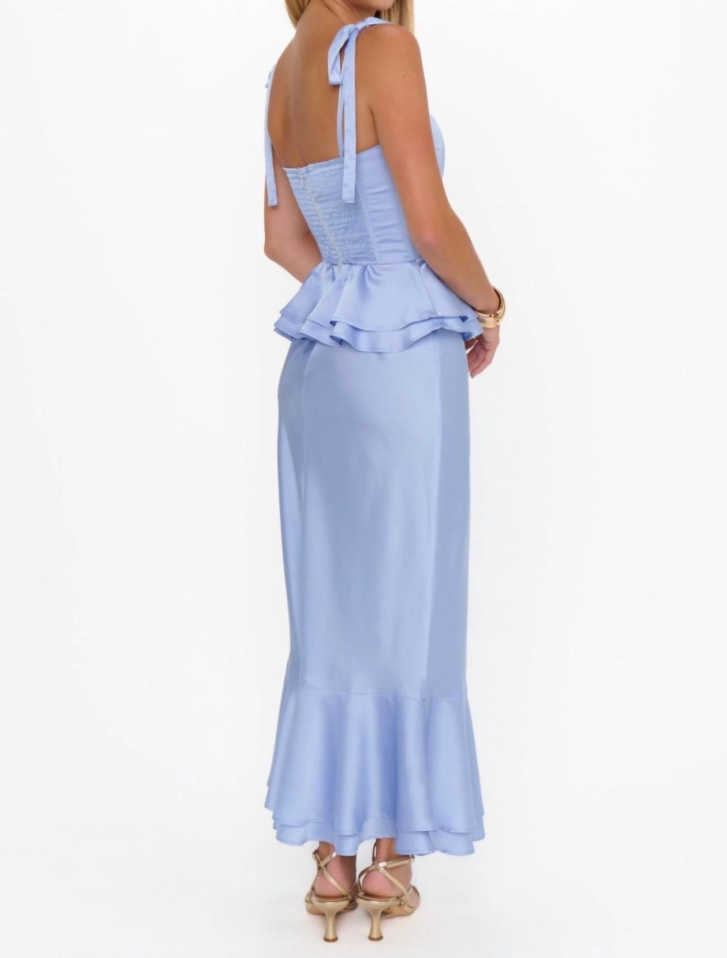 Show Me Your Mumu Pauline Peplum Dress in borrowed blue luxe satin - women's dress - alternate view