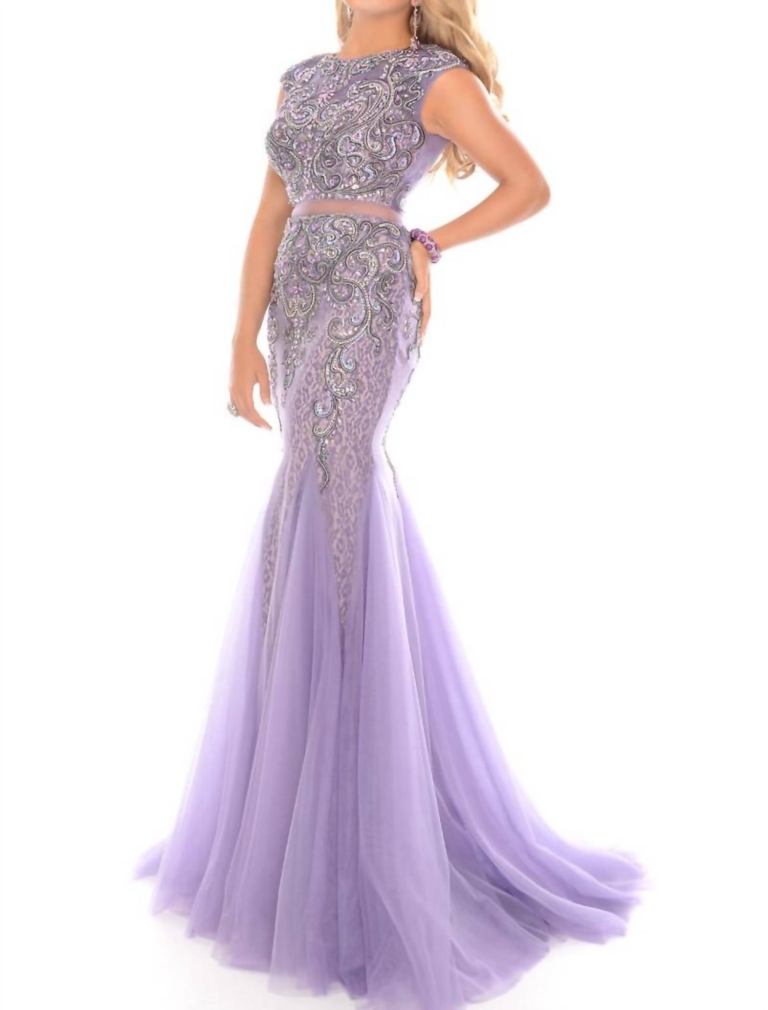 Precious Formals - Two Piece Illusion Beading Mermaid Gown