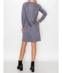 Joh Aurora Suede Round Neck With Pockets Dress in charcoal 1 - women's dress - alternate view