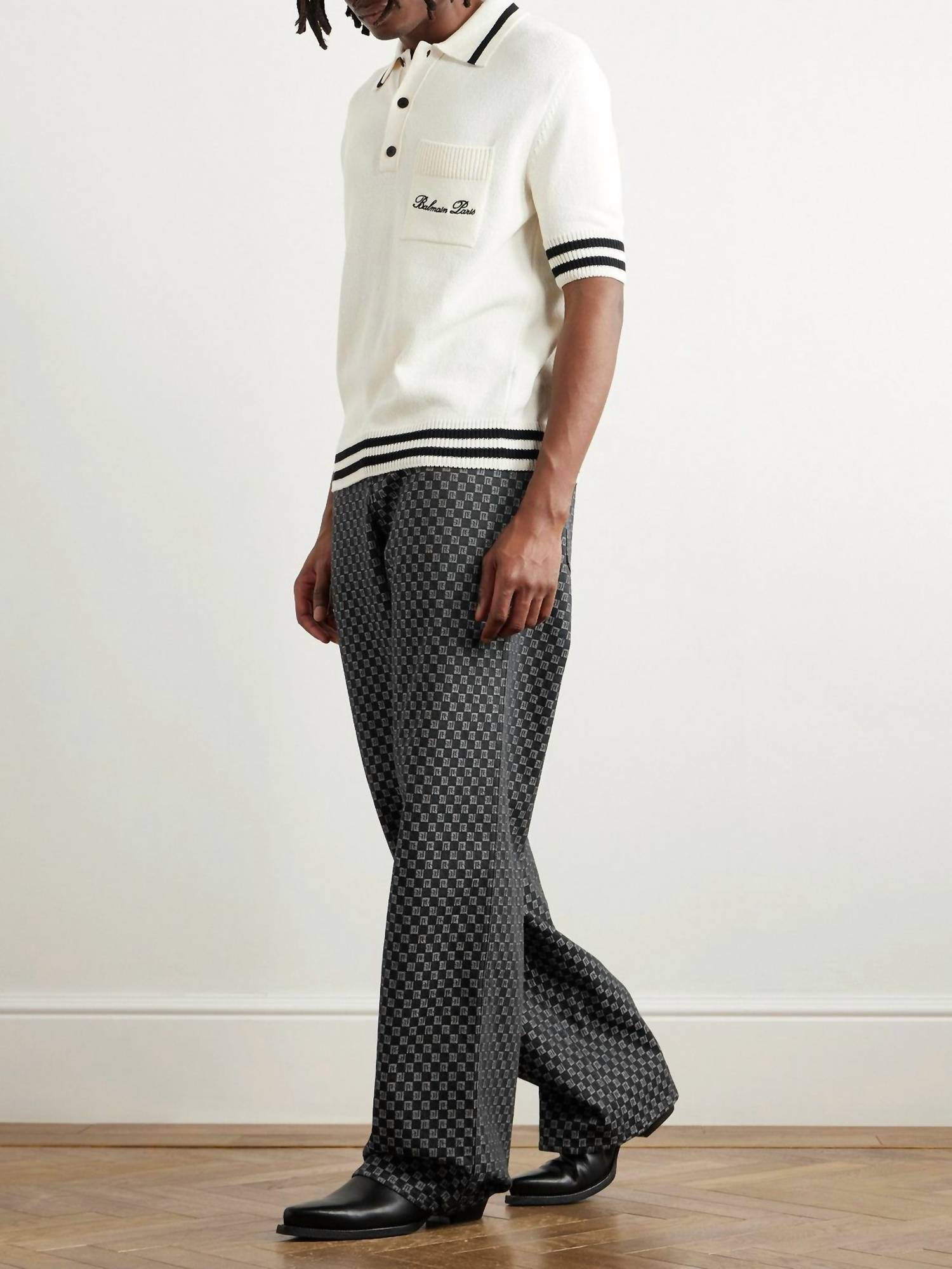 Balmain - Mini Monogram Jacquard Loose Denim Pants