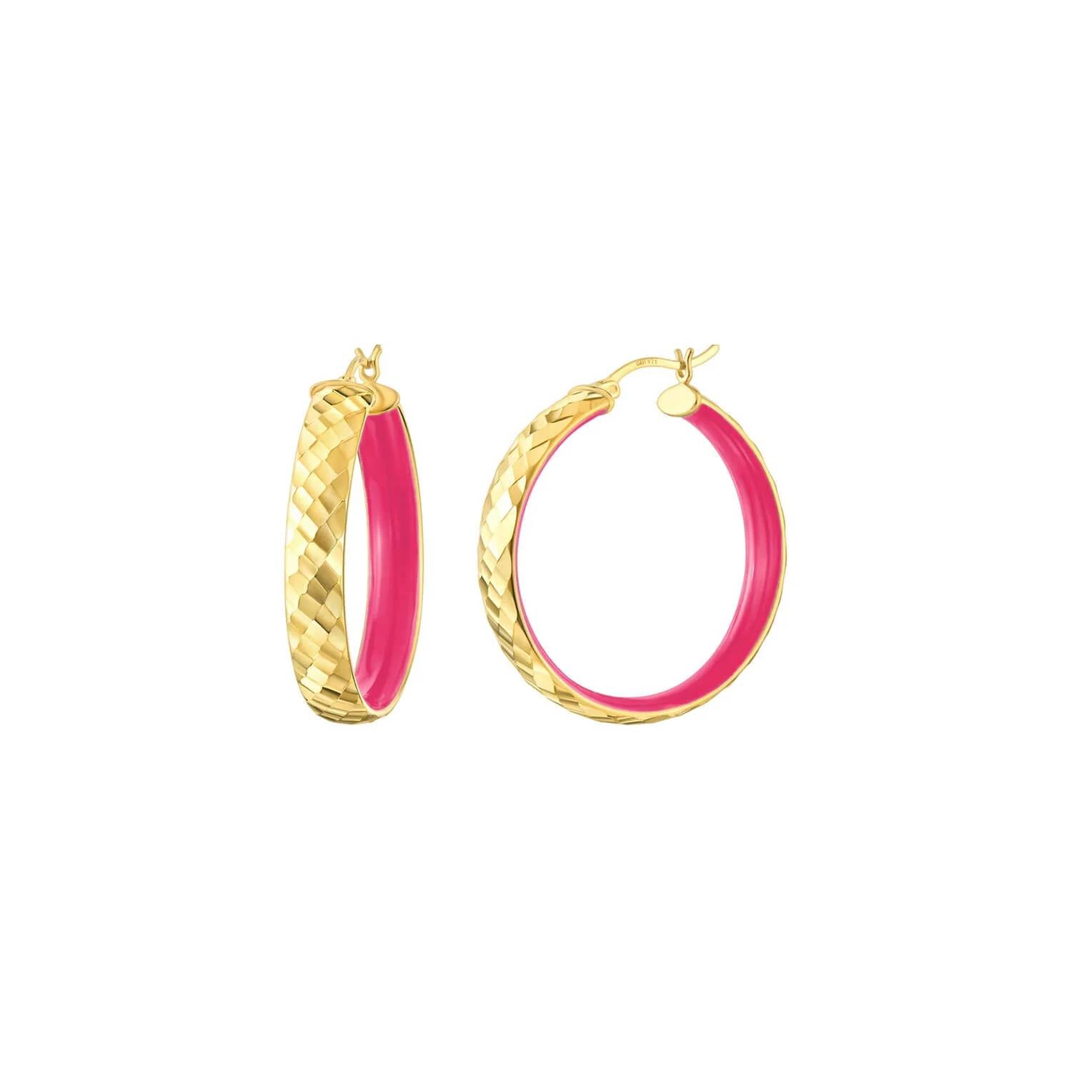 Gold & Honey - Women's Enamel Hammered Hoop Earrings