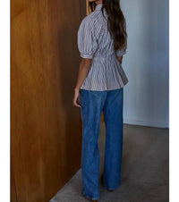 By Together - Striped Cinched Waist Blouse