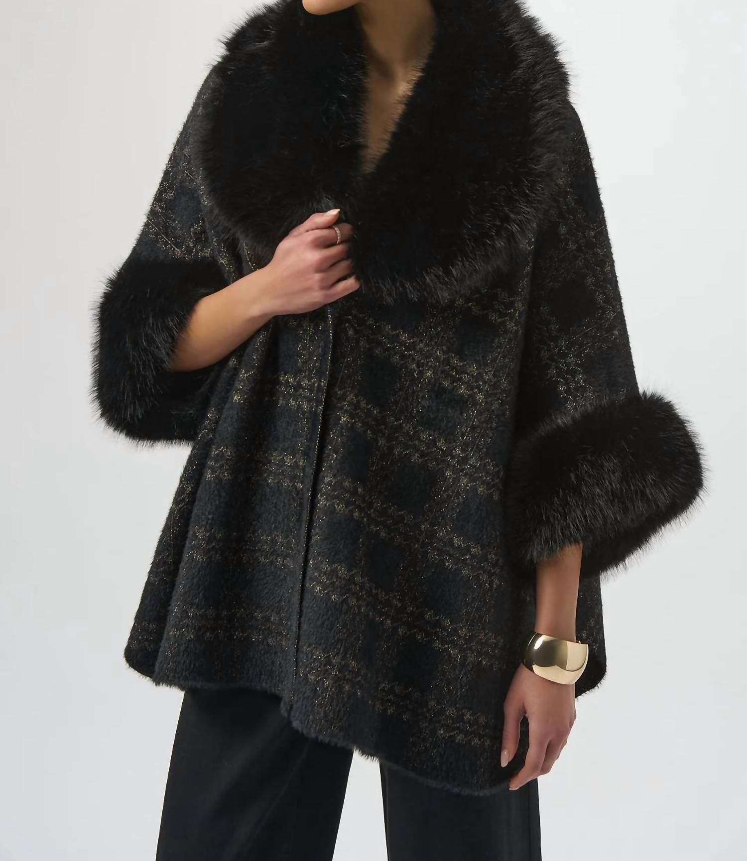 Joseph Ribkoff - Plaid Print Faux Fur Poncho