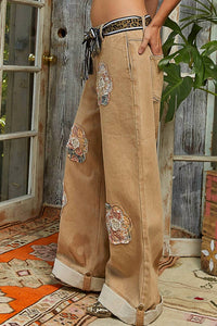Pol - Floral Patchwork Denim Pants