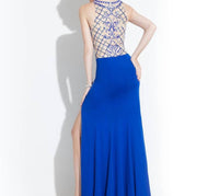 Rachel Allan - High Mesh Neck Jersey Prom Gown With High Slit