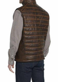 Cripple Creek Men's Antique Leather Quilt Stitched Vest in alpine oak - men's item - detail view