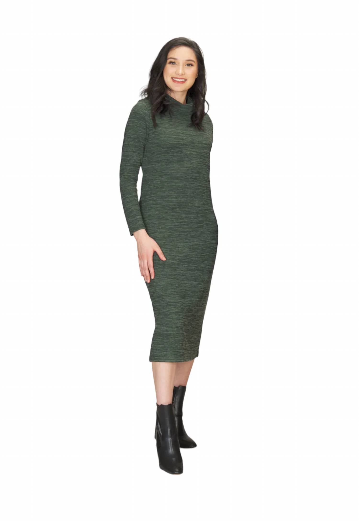 Papillon - High Neck Heathered Long Sweater Dress