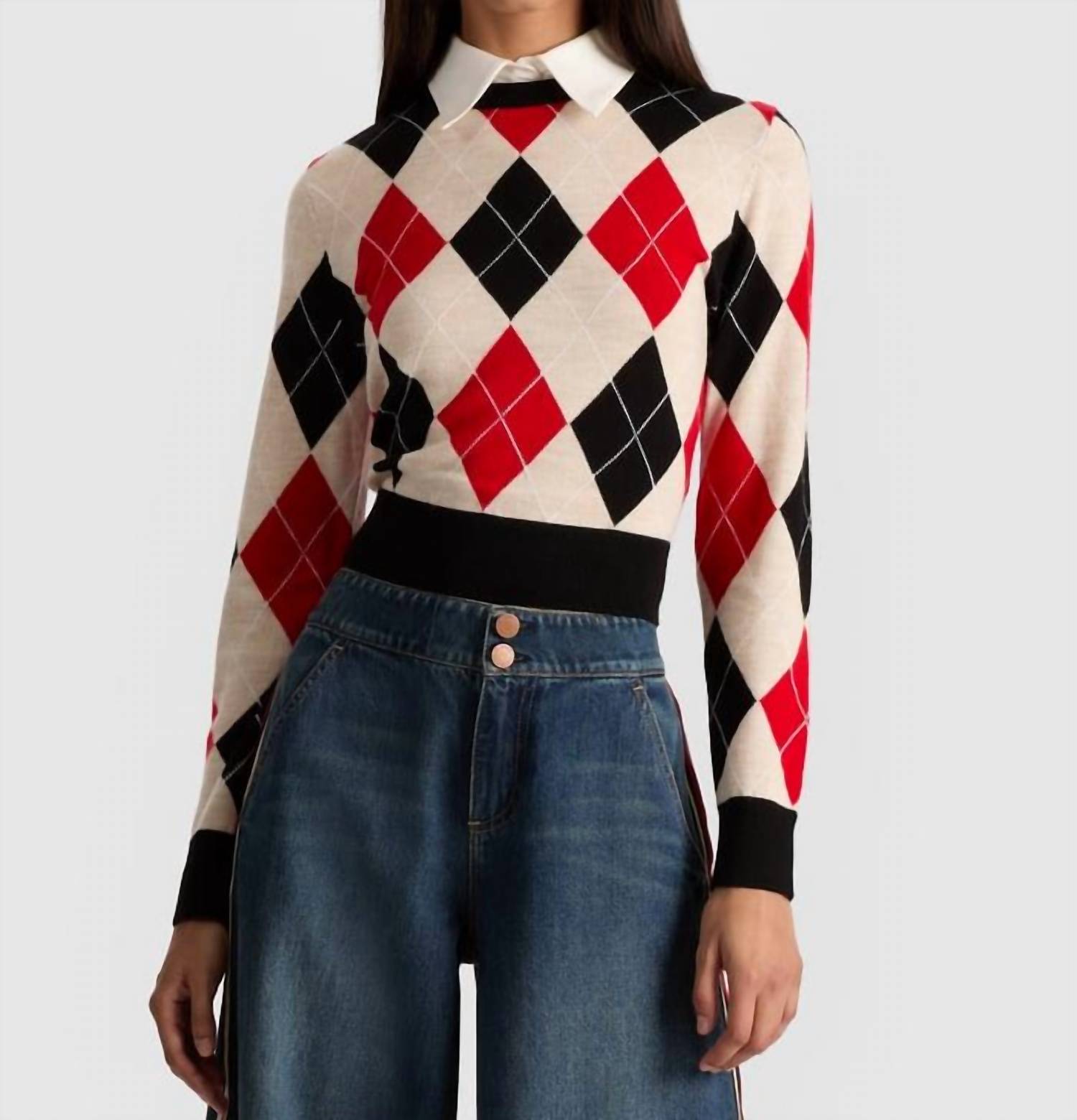 Alice + Olivia - Carolann Argyle Pullover Top