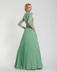 Mac Duggal - Pleated Shimmering 3/4 Sleeve Ball Gown