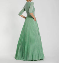 Mac Duggal - Pleated Shimmering 3/4 Sleeve Ball Gown