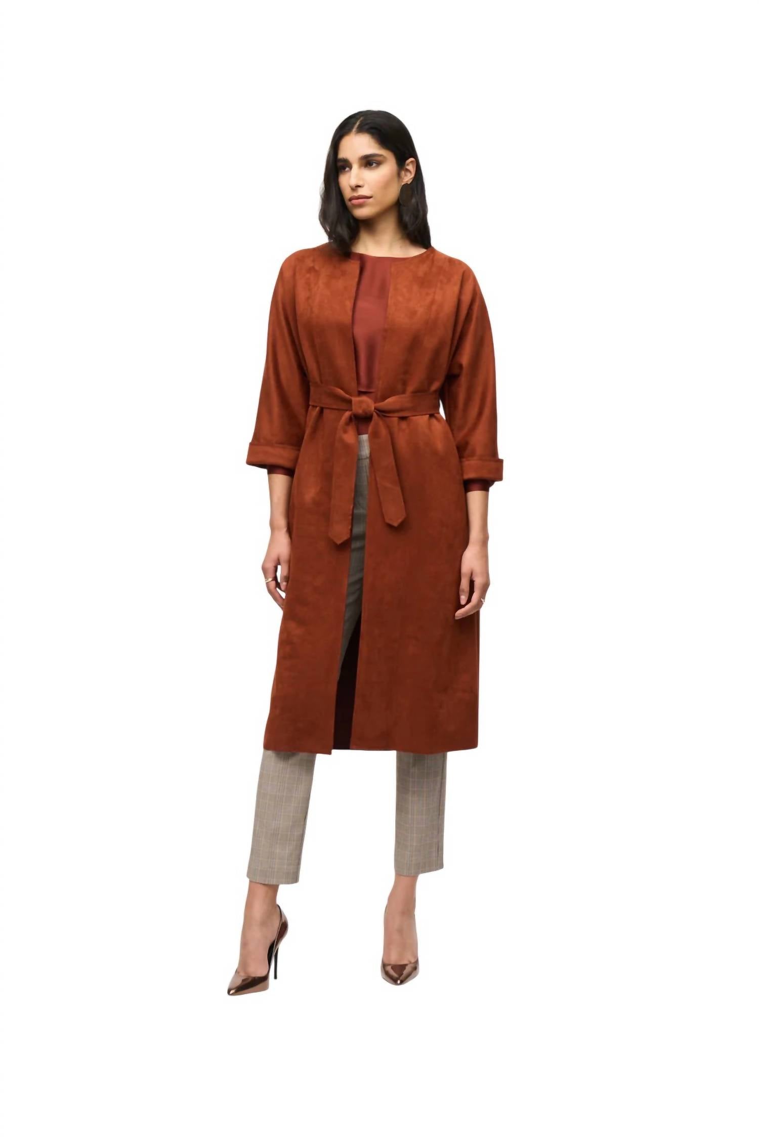 Joseph Ribkoff Scuba Suede Straight Fit Coat in cinnamon - women's jacket