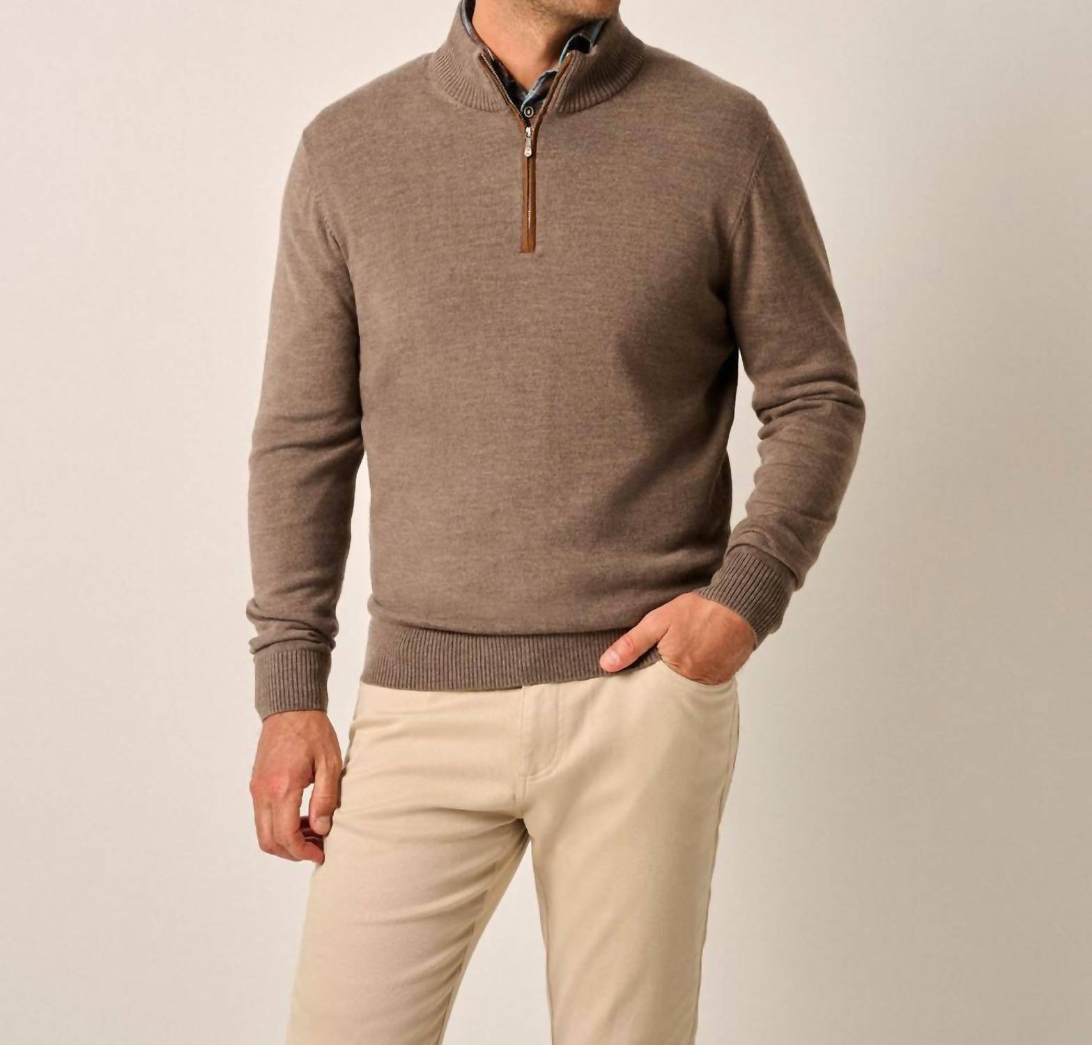 JOHNNIE-O Rynor Merino 1/4 Zip Sweater in walnut - men's sweater