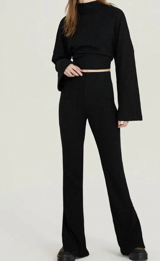 Something Navy - Ribbed Textured Flare With Slits Pants