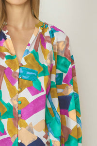 entro Abstract Button Down Blouse in orchid mix - women's blouse - view 5