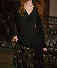 Joseph Ribkoff - Faux Wrap Long Sleeves Wide Leg Jumpsuit