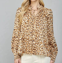 Fate - Animal Print Ruffled Tie Neck Blouse