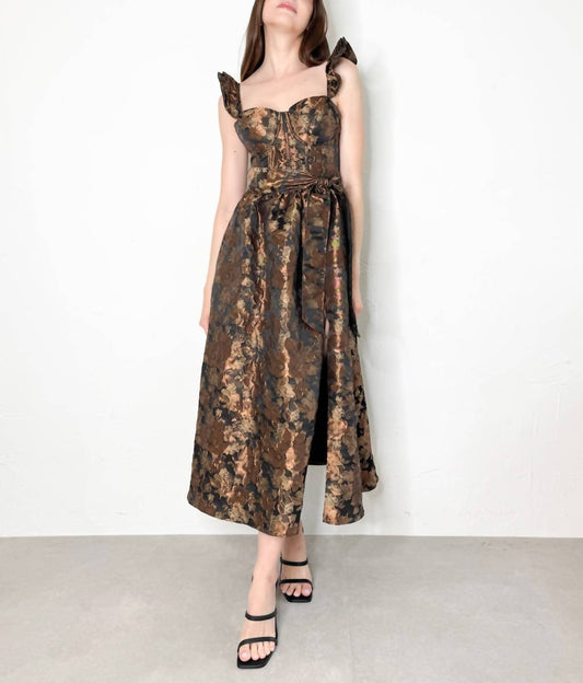 Collective - Floral Jacquard Corset Midi Dress