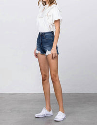 Insane Gene - High Rise Stretch Frayed Hem Lace Line Trim Shorts
