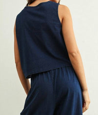 MIOU MUSE Dye And Wash Knitted Top in indigo - women's tank top - detail view