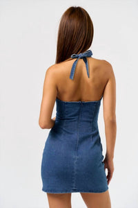 Blue Blush Buckle Up Buttercup Mini Dress in denim - women's dress - detail view
