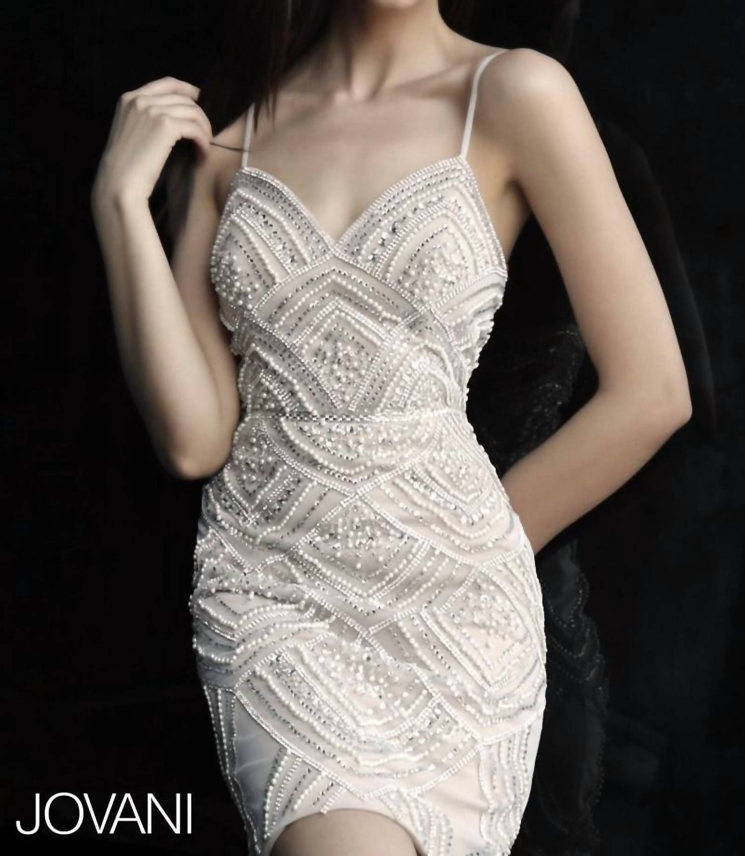 JOVANI Spaghetti Straps Beaded Dress in nude - women's dress