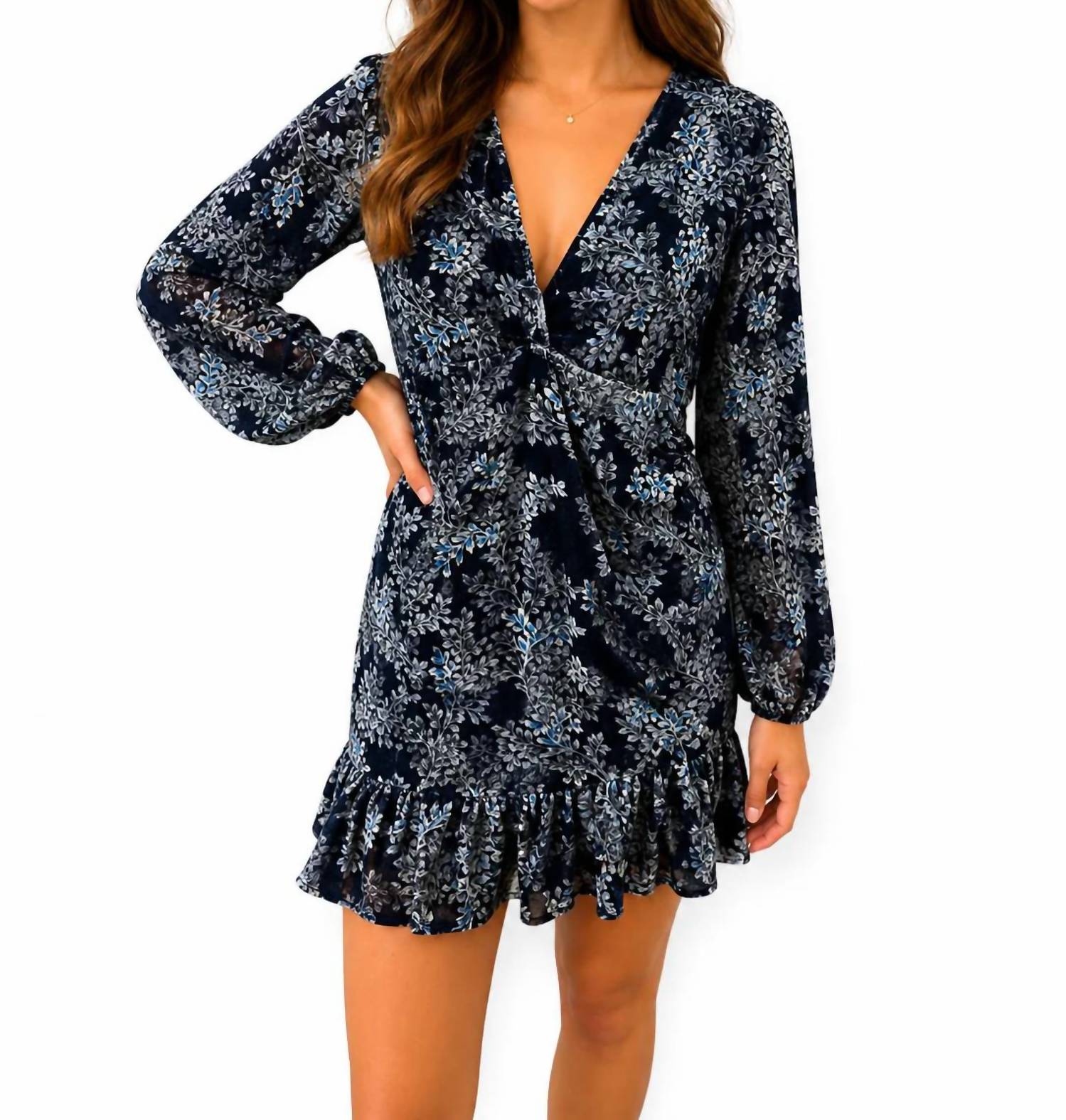 Fore - Floral Burnout Velvet Long Sleeve Dress