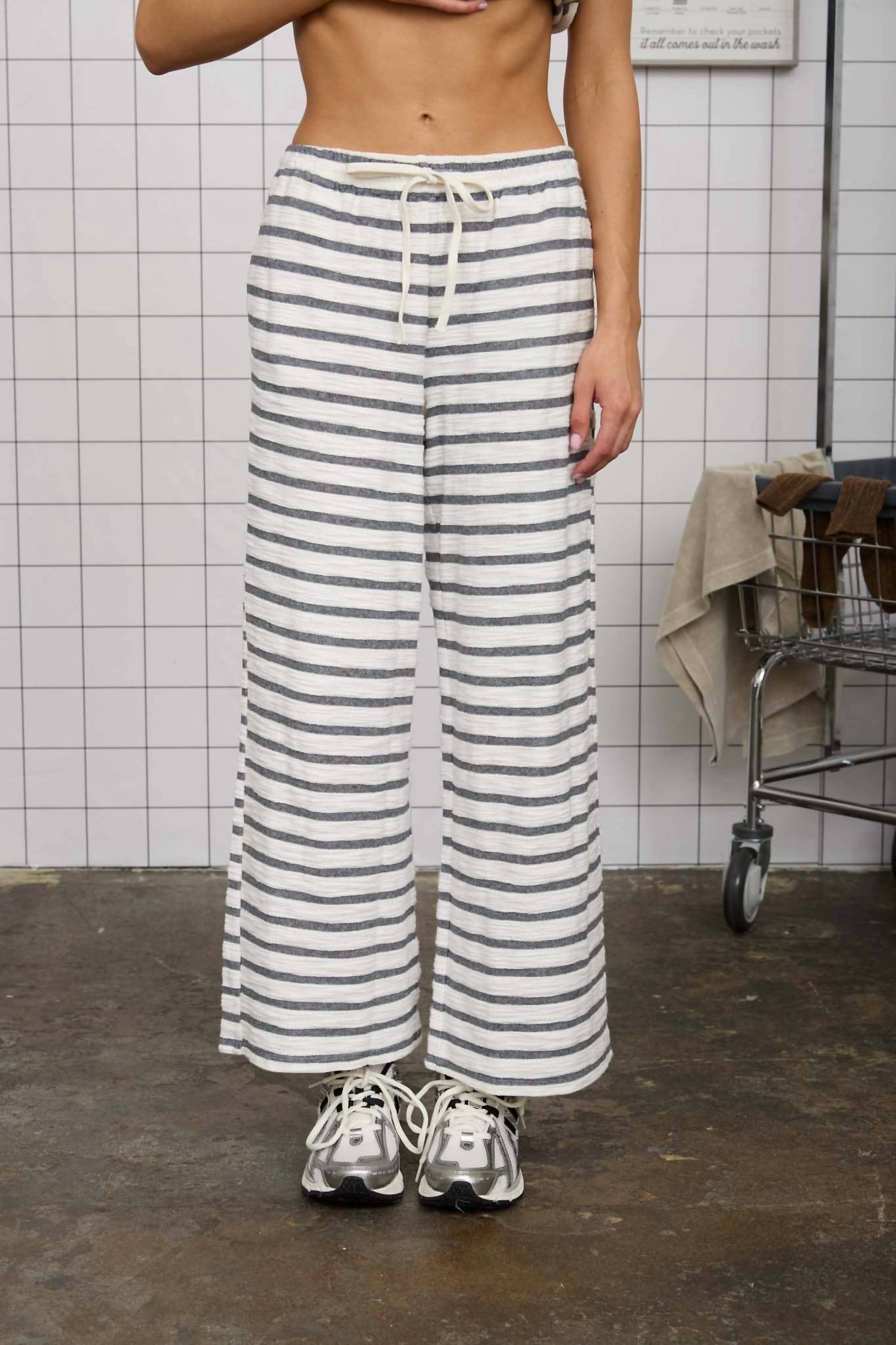 Joa - Stripe Drawstring Wide Leg Knit Lounge Pants