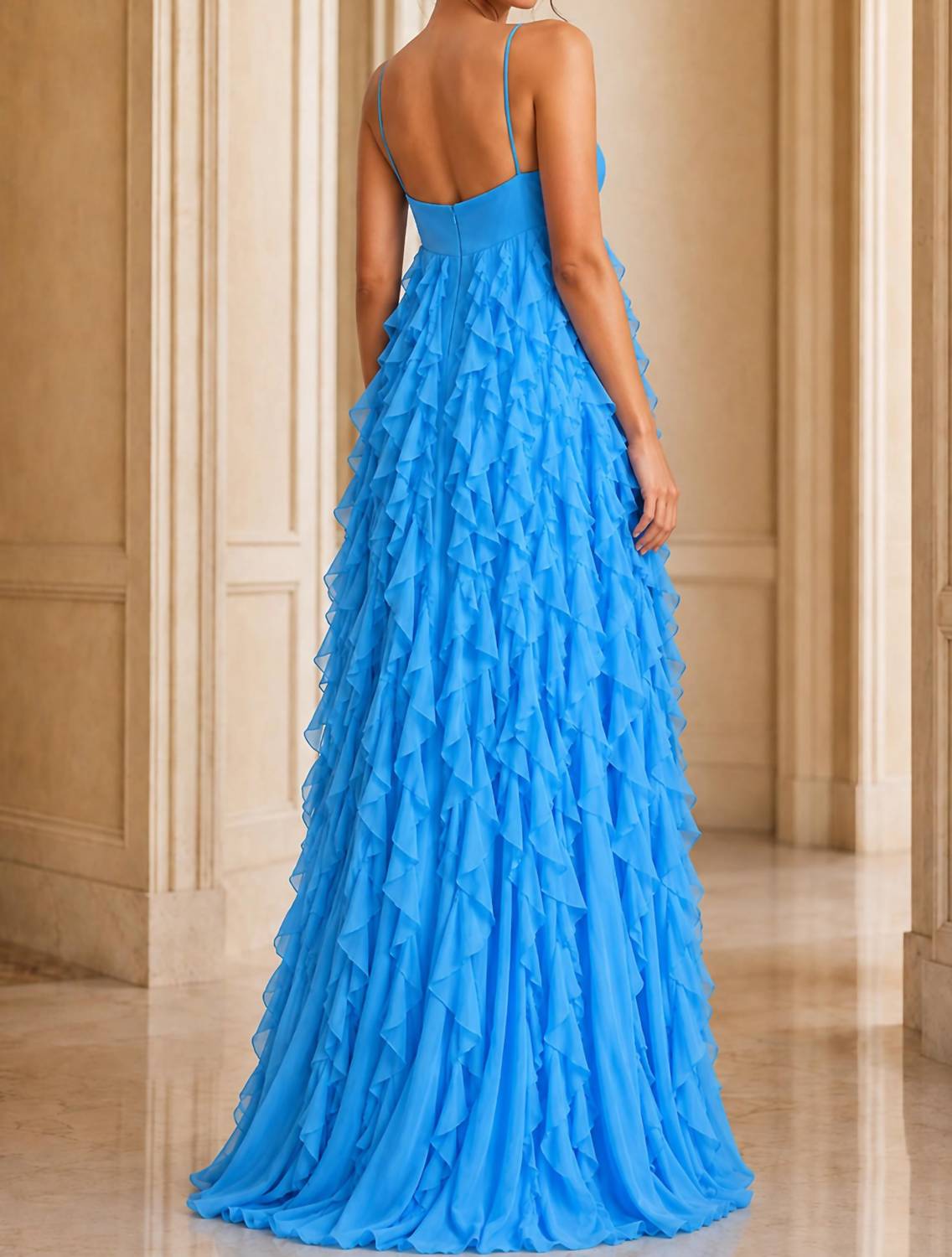 Jovani - Halter Gown With Cascading Ruffle