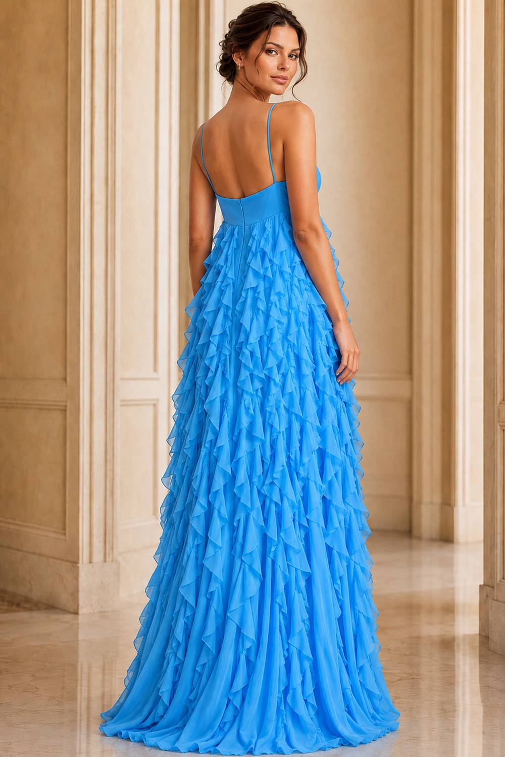 Jovani - Halter Gown With Cascading Ruffle