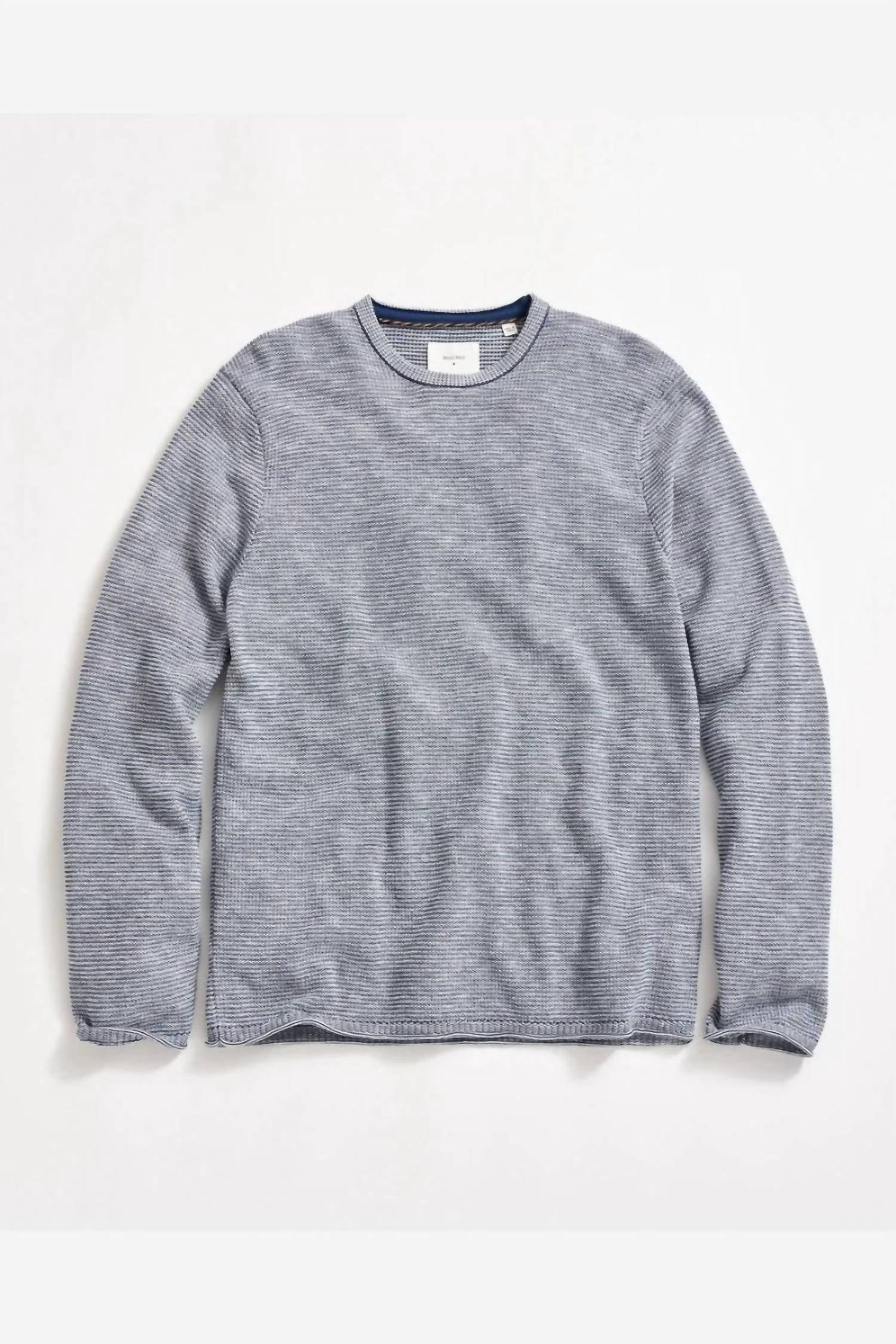 Billy Reid Men's Tuck Stripe Crew Tee in dark denim - women's long sleeve top