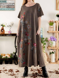 Blue Velvet - Beautiful Embroidered T-shirt Maxi Dress